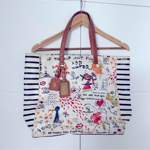 LIMITED EDITION TORY BURCH Purse with drawings and black stripes on side EUC